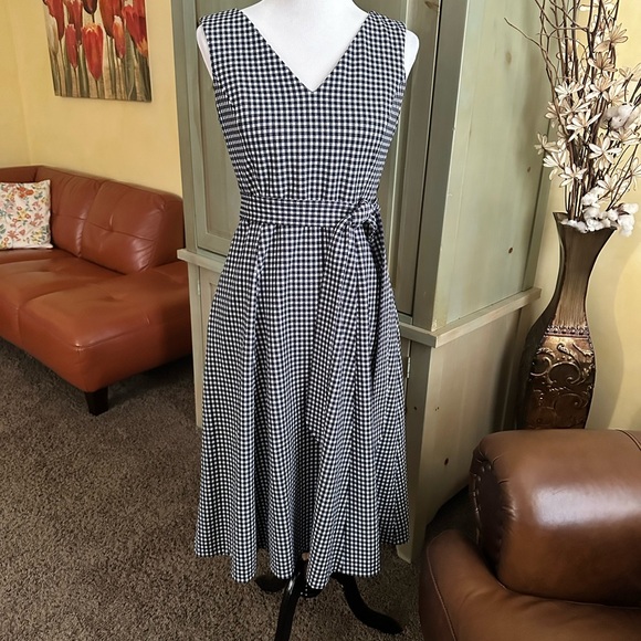 Calvin Klein Navy/White Checkered Midi Dress - Picture 1 of 6